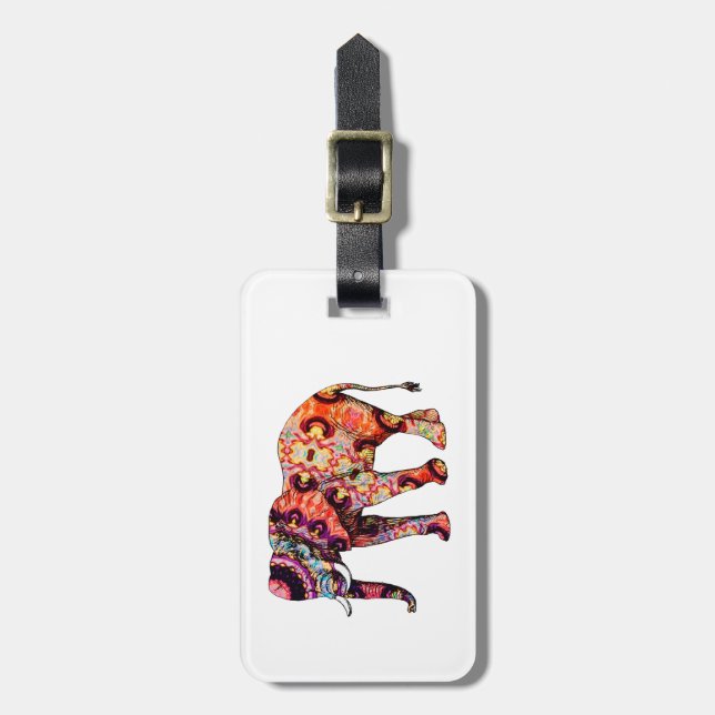 Colourful abstract elephant luggage tag (Front Vertical)