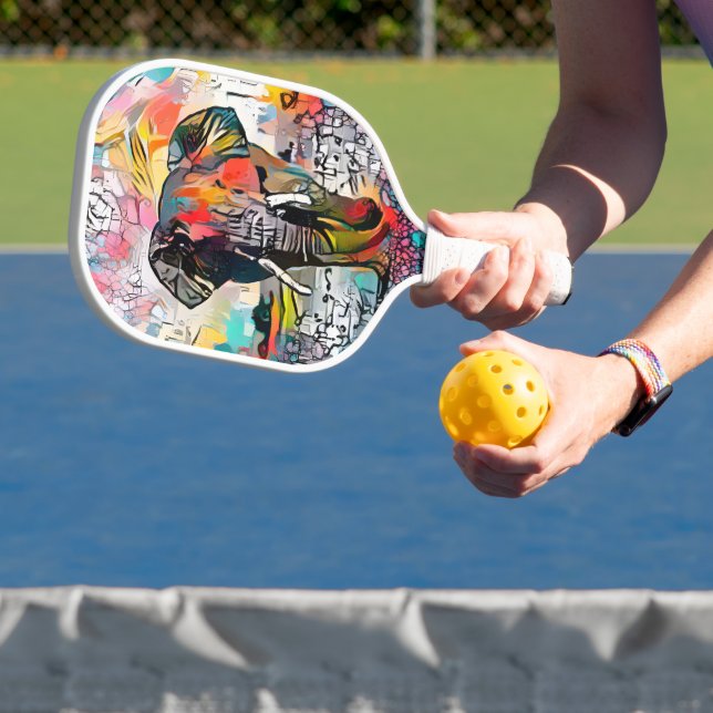 Colourful Abstract Elephant Pickleball Paddle (Insitu)