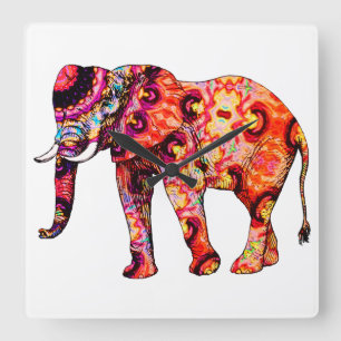 Colourful abstract elephant square wall clock