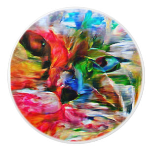 Colourful Abstract Expressionist Cat Art Print" Ceramic Knob