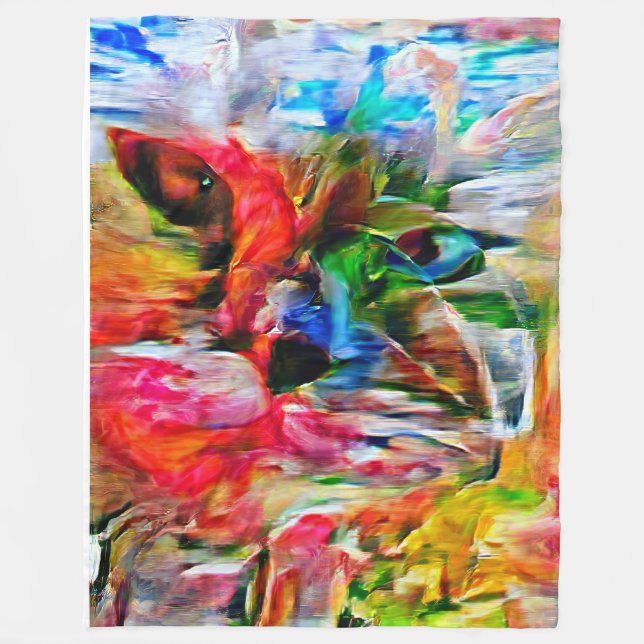 Colourful Abstract Expressionist Cat Art Print" Fleece Blanket (Front)