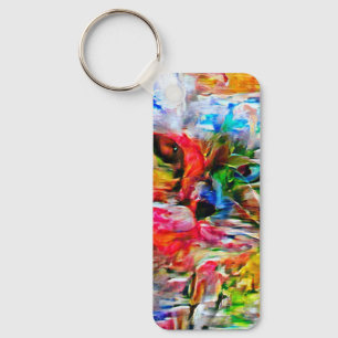 Colourful Abstract Expressionist Cat Art Print" Key Ring