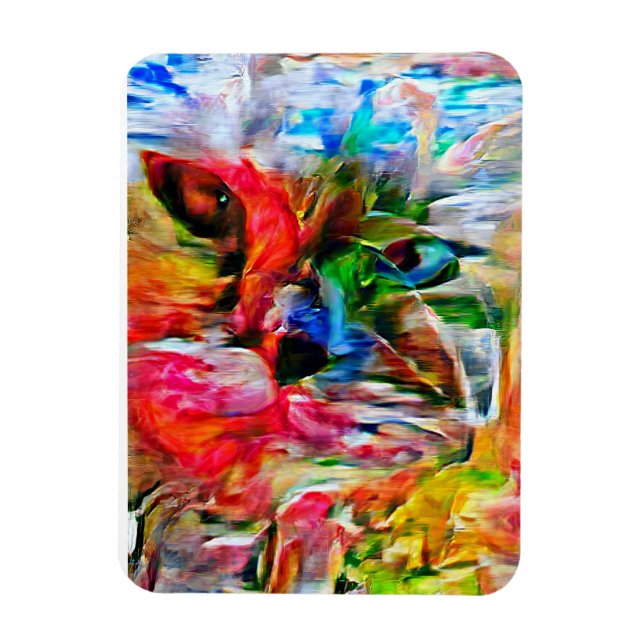 Colourful Abstract Expressionist Cat Art Print" Magnet (Vertical)