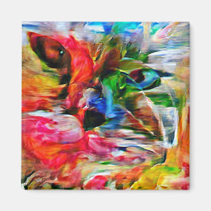 Colourful Abstract Expressionist Cat Art Print" Magnet