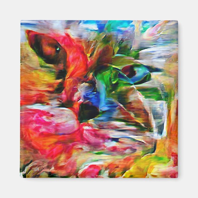 Colourful Abstract Expressionist Cat Art Print" Magnet (Front)