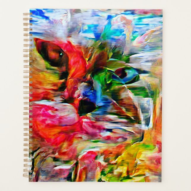 Colourful Abstract Expressionist Cat Art Print" Planner (Front)
