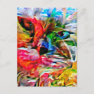 Colourful Abstract Expressionist Cat Art Print" Postcard