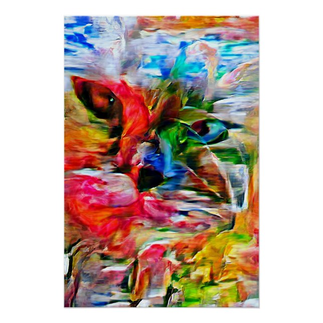 Colourful Abstract Expressionist Cat Art Print" Poster (Front)