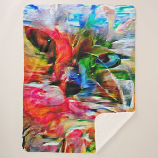 Colourful Abstract Expressionist Cat Art Print" Sherpa Blanket