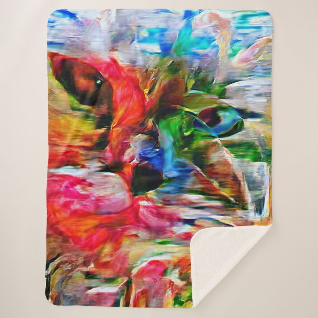 Colourful Abstract Expressionist Cat Art Print" Sherpa Blanket (Front)
