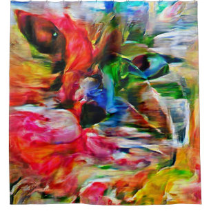 Colourful Abstract Expressionist Cat Art Print" Shower Curtain