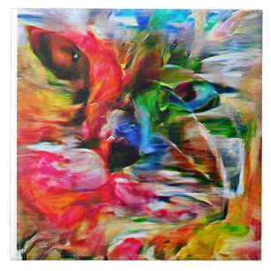 Colourful Abstract Expressionist Cat Art Print" Tile