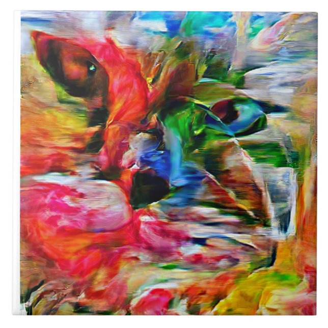 Colourful Abstract Expressionist Cat Art Print" Tile (Front)