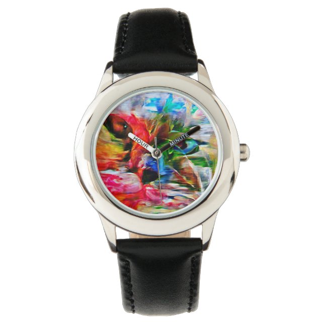 Colourful Abstract Expressionist Cat Art Print" Watch (Front)
