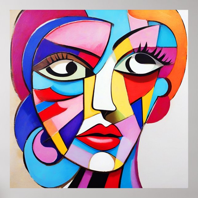 Colourful Abstract Face Cubism  Poster (Front)