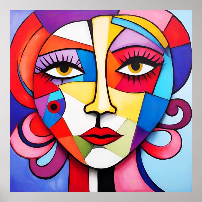 Colourful Abstract Face Cubism  Poster (Front)