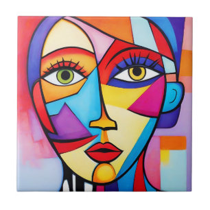 Colourful Abstract Face Cubism Tile