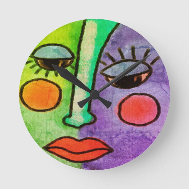 Colourful Abstract Face Painting Round Clock (Front)