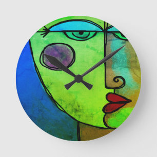 Colourful Abstract Face Round Clock