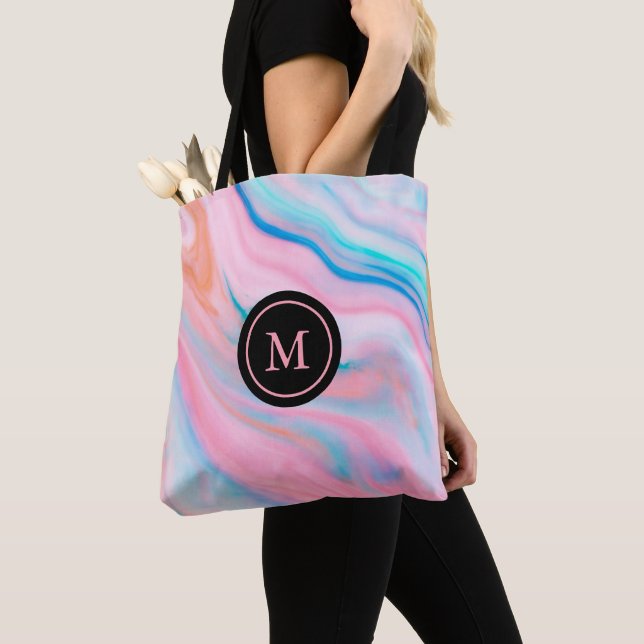 Colourful abstract faux agate stone texture tote bag (Close Up)