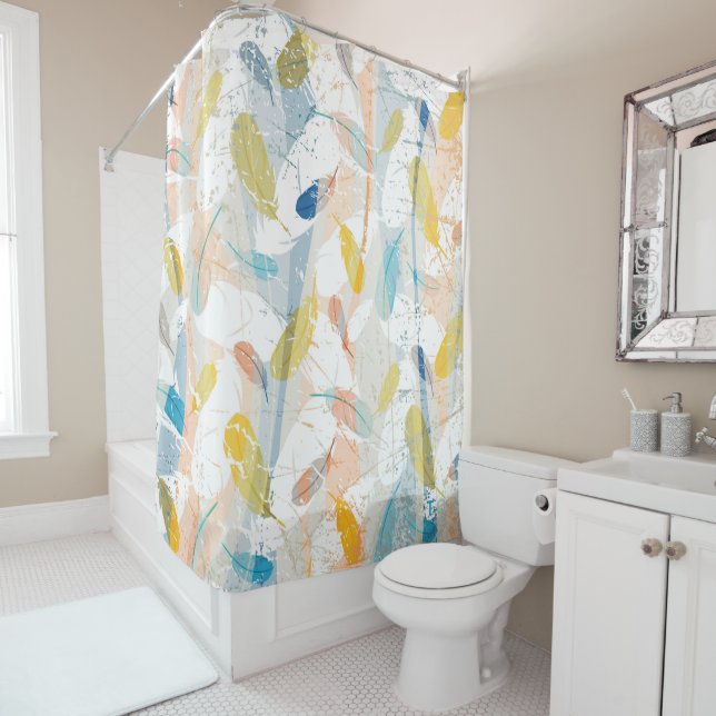 Colourful Abstract Feathers Shower Curtain (In Situ)