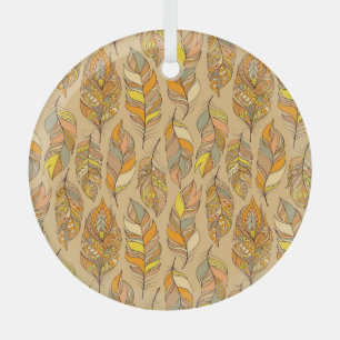 Colourful Abstract Feathers: Vintage Pattern Glass Tree Decoration