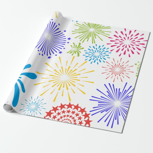 Colourful abstract fireworks pattern wrapping paper (Unrolled)