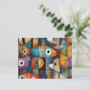 Colourful Abstract Fish Art Postcard