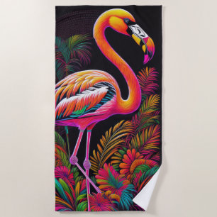 Colourful Abstract Flamingo Drawing Beach Towel