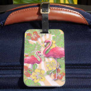 Colourful Abstract Flamingo & Floral Luggage Tag