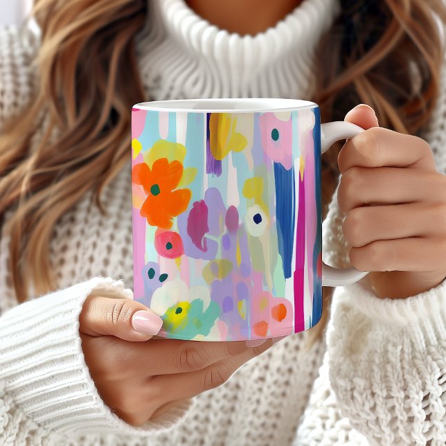 Colourful Abstract Floral Art Mug, Unique Artistic Coffee Mug (Creator Uploaded)