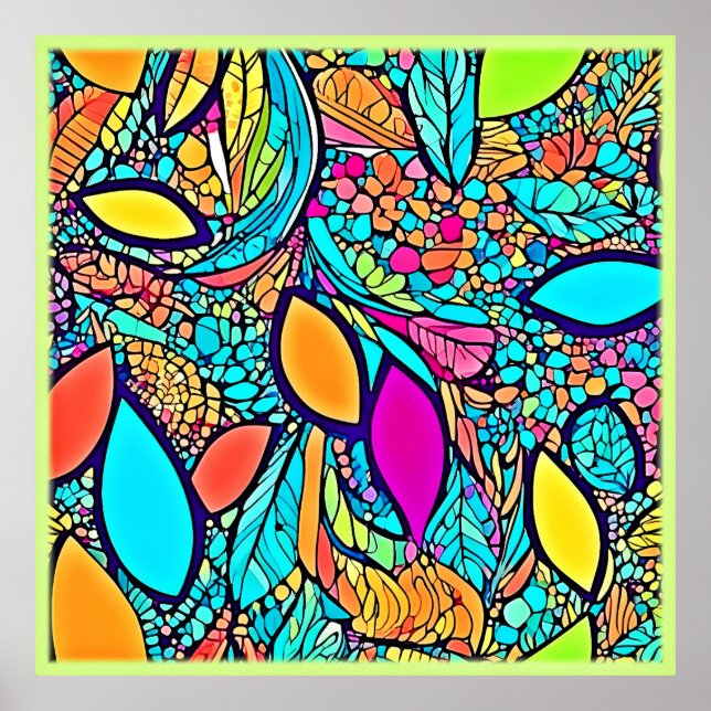 Colourful Abstract Floral Art Poster (Front)