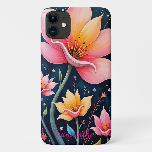 Colourful Abstract Floral Art Your Name Case-Mate iPhone Case (Back)