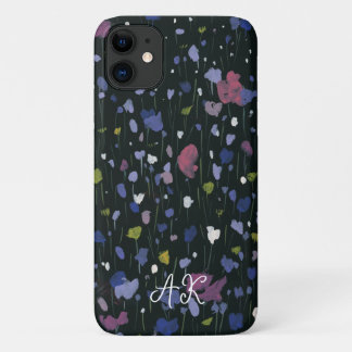 Colourful Abstract Floral Art Your Name Monogram iPhone 11 Case