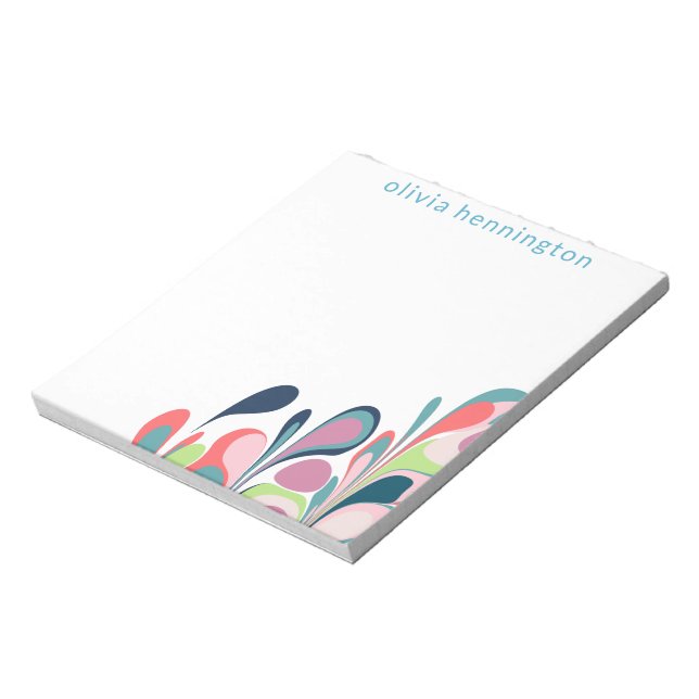 Colourful Abstract Floral Custom Monogram Name Notepad (Rotated)