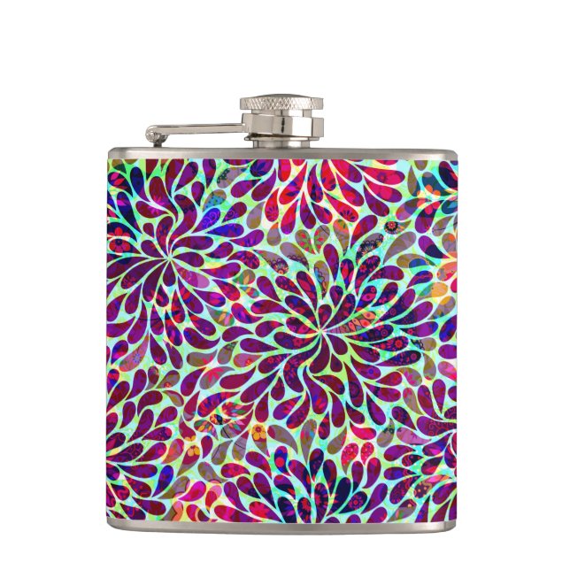 Colourful Abstract Floral Design Hip Flask (Front)