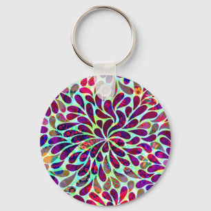 Colourful Abstract Floral Design Key Ring