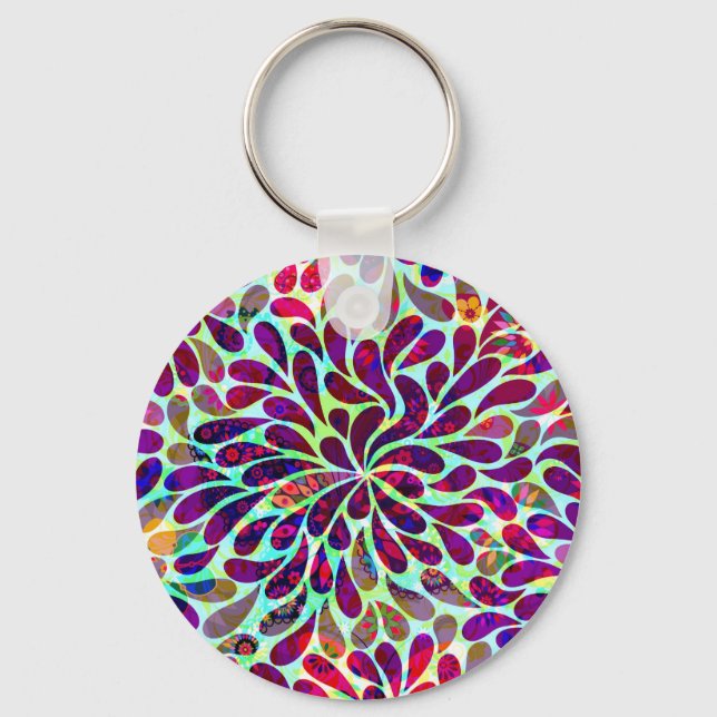 Colourful Abstract Floral Design Key Ring (Front)