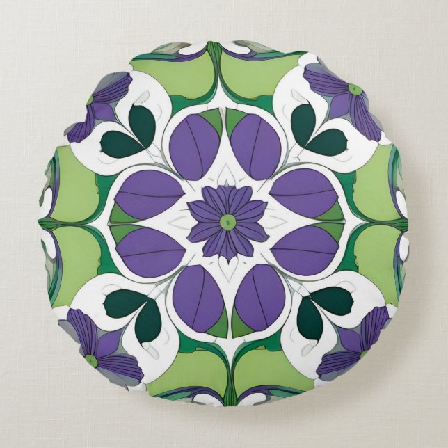 Colourful Abstract Floral Design Round Cushion (Front)