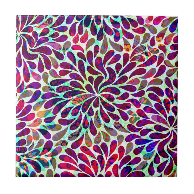 Colourful Abstract Floral Design Tile (Front)