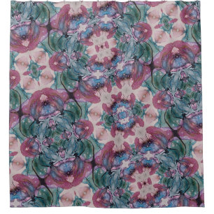 colourful abstract Floral painted pink, green Shower Curtain