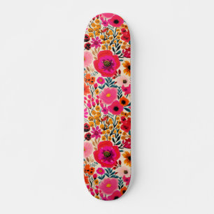 Colourful Abstract Floral Pink Yellow Bold Pattern Skateboard