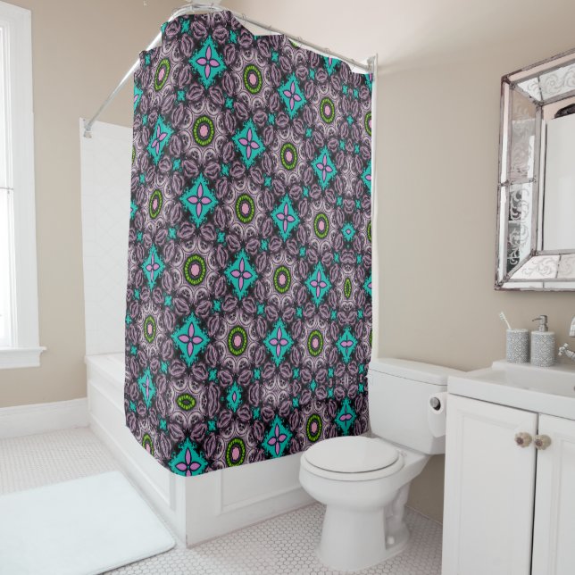 Colourful Abstract Floral Shower Curtain (In Situ)