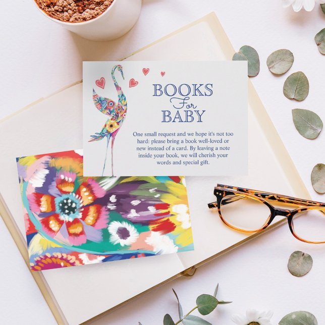 Colourful Abstract Floral Storks Books For Baby Enclosure Card (Creator Uploaded)