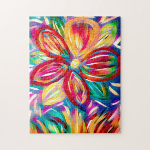 Colourful Abstract Flower   Custom Rainbow Jigsaw Puzzle