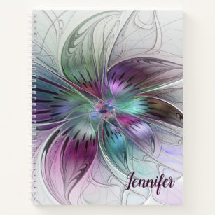 Colourful Abstract Flower Floral Fractal Art Name Notebook