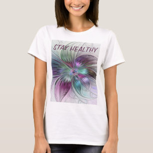 Colourful Abstract Flower Floral Fractal Art Text T-Shirt