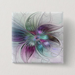 Colourful Abstract Flower Modern Floral Fractal Ar 15 Cm Square Badge