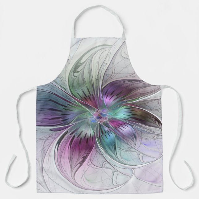 Colourful Abstract Flower Modern Floral Fractal Ar Apron (Front)