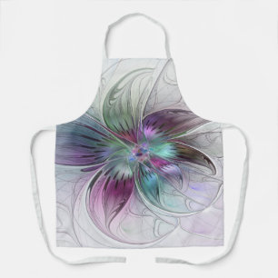 Colourful Abstract Flower Modern Floral Fractal Ar Apron